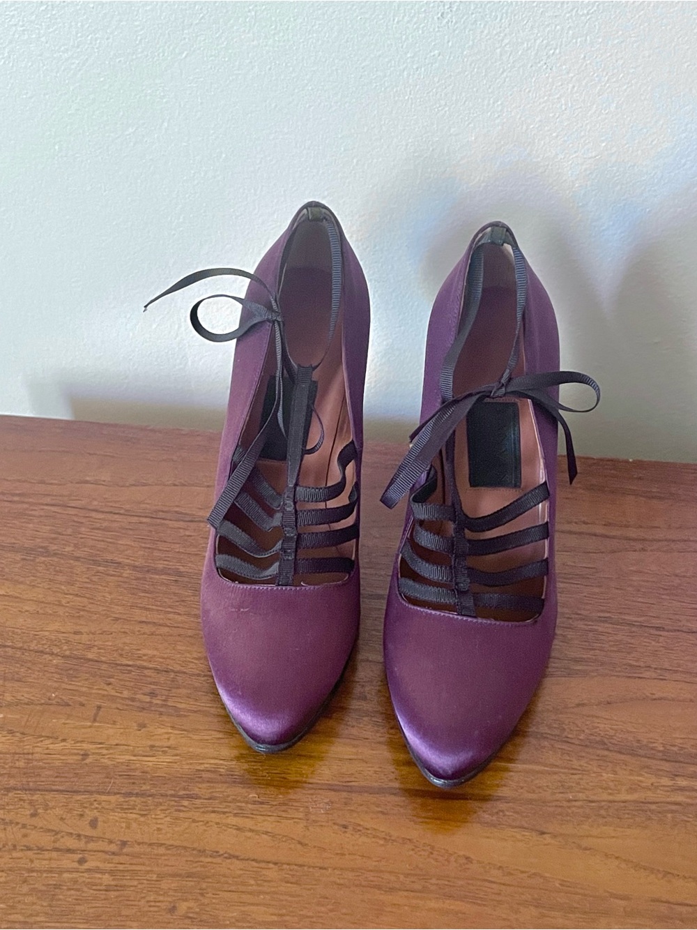 Lanvin Plum Satin Strappy Heels